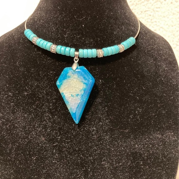Agate turquoise choker nacklace handmade - Picture 1 of 4